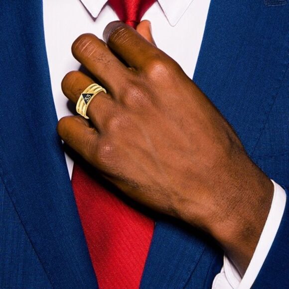 10k IBGoodman Men's Polished with Black Enamel 33rd Degree Masonic Ring - Picture 7 of 8
